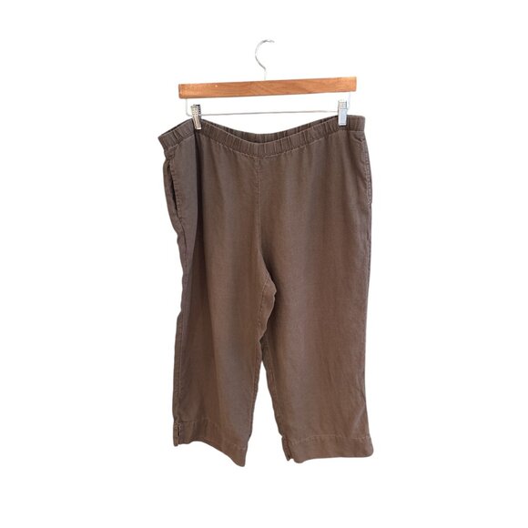 J. Jill Pants - J. Jill Womens Petite 100% Linen Cropped Pants Brown Elastic Waist Size L